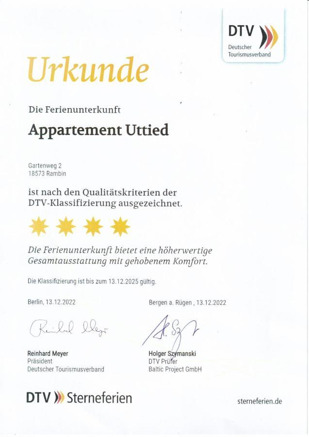 Appartement Uttied Mit Terrasse Und Garten - 4 Sterne Dtv Rambin Exterior photo